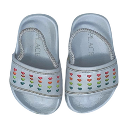 White Rainbow Heart Slip On Sandals