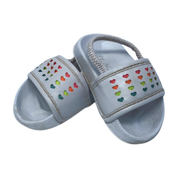 White Rainbow Heart Slip On Sandals