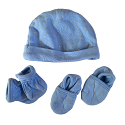 Hat, Mittens and Bootie Set in Blue