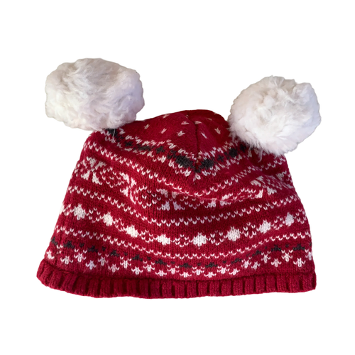 Red and White Knit Hat with Pompoms 6-9 months / Female / Everyday