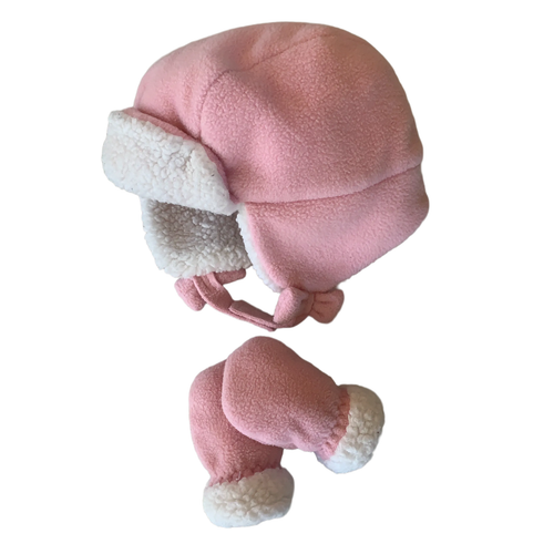 Pink Fleece Hat and Mitten Set 0-6 months / Female / Everyday