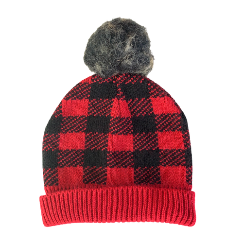 Red and Black Plaid Knit Hat Medium / Unisex / Everyday