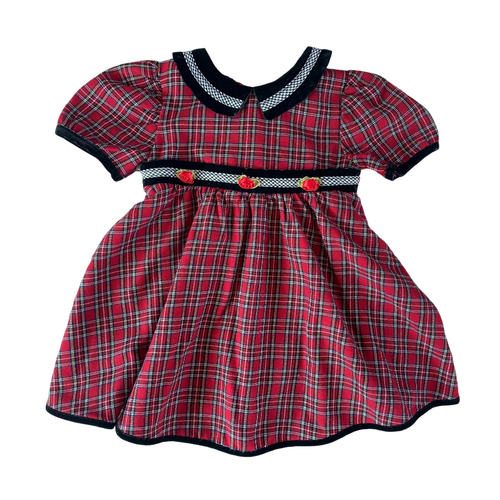 Velvet Collar Red Plaid Dress 2T / Female / Formal