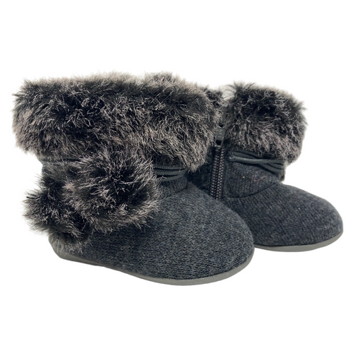 Grey Pompom Boots