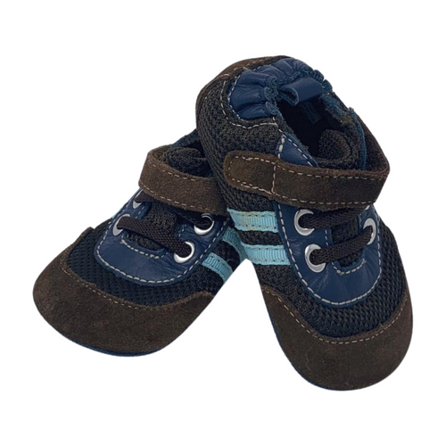 Brown and Blue Velcro Shoes, Size 2