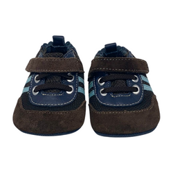 Brown and Blue Velcro Shoes, Size 2