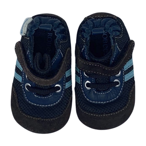 Brown and Blue Velcro Shoes, Size 2