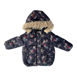 Navy Floral Patterned Puffer Coat 6-9 months / Female / Everyday