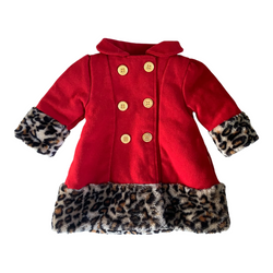 Red Winter Coat with Faux Fur Trim